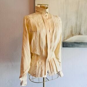 Ann Taylor 100% Silk Jacquard Peplum High Stand Collar Blouse Sz 4
